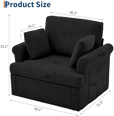 Garvee 39" Modern 360 °Swivel Accent Chair,Large Corduroy Accent Chairs ...