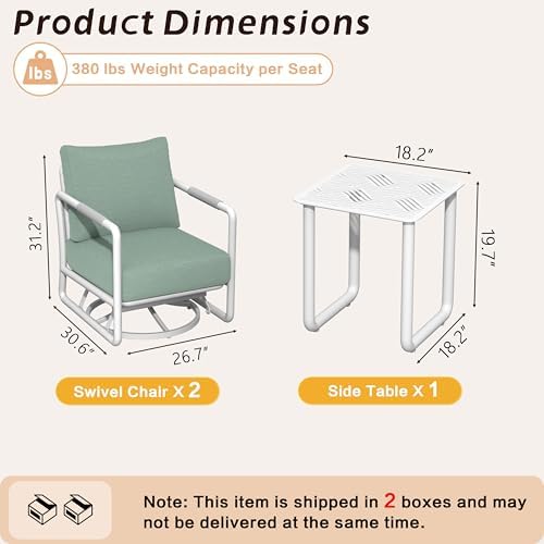 3 Piece Patio Outdoor Aluminum Swivel Rocking Chair with Coffee Table and 6.7...