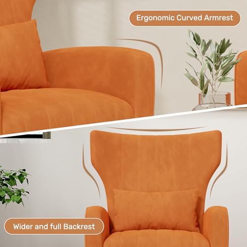 Nebuaegis Velvet Accent Chair Wingback for Living Room, High Back Arm Chair w...