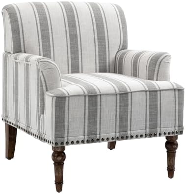 Stripe Accent Chair, Fabric Upholstered Armchair, Gray