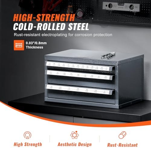 VEVOR Drill Bit Dispenser Cabinet, Three-Drawer Drill Bit Dispenser, Drill Bi...