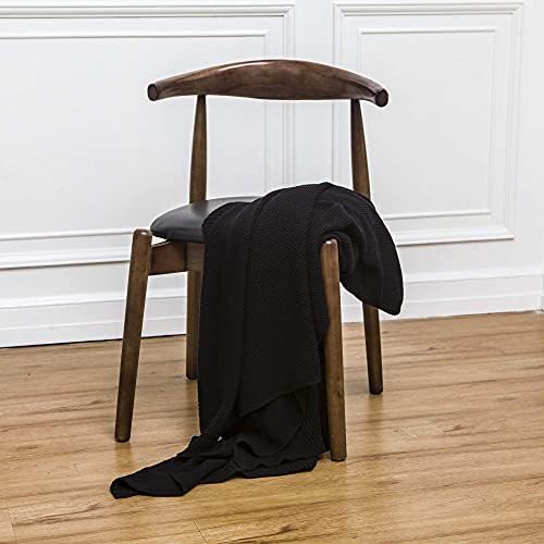 Longhui bedding Black Cotton Cable Knit Throw Blanket for Couch Sofa Chair Be...
