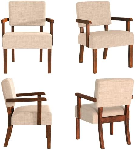 FAGAGA Accent Chairs Set of 2, 2 Solid Wood Armchairs with Side Table