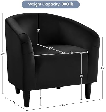 Yaheetech Small 25.5in Wide Velvet Barrel Accent Chair for Bedroom, Black