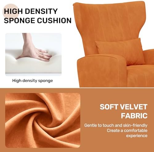 Nebuaegis Velvet Accent Chair Wingback for Living Room, High Back Arm Chair w...