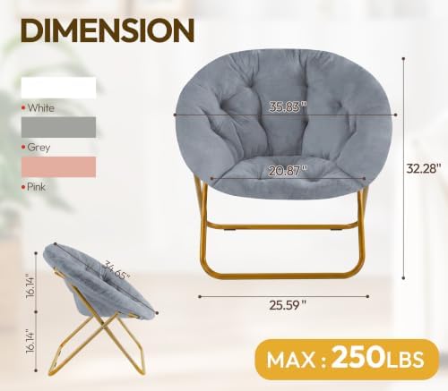 Saucer Chair for Adults, Faux Fur Moon Chair for Bedroom and Dorm
