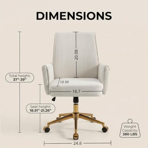 YITAI Stripes Velvet 360°Swivel Desk Chair, Modern Height Adjustable Home Off...