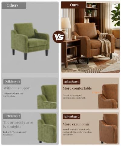 LEVELEVE Accent Arm Chair – Retro Cowhide, Upholstered Scooped Comfy Reading ...