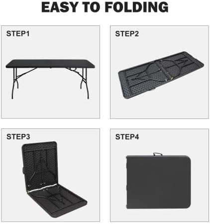 Folding Table 6FT 300LBS โ Portable Waterproof Plastic Table with Handle