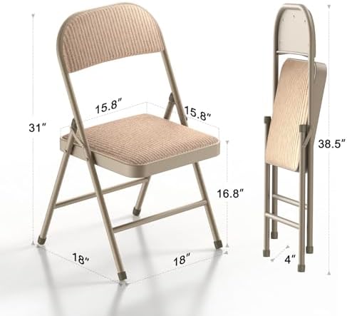 Nazhura 4 Pack Folding Chairs, Fabric Dining Chair Set with Padded Cushion an...