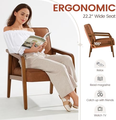 Yaheetech Accent Chair, Mid-Century Modern, Light Brown