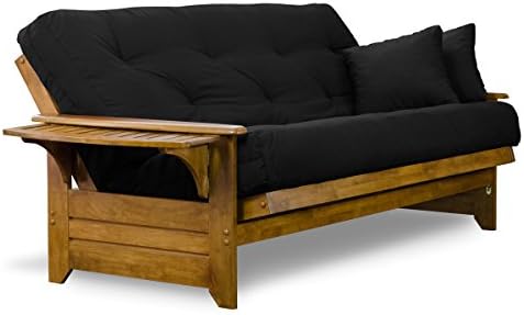 Nirvana Futons Brentwood Tray Arm Futon Frame, Drawers, and Black Mattress Se...