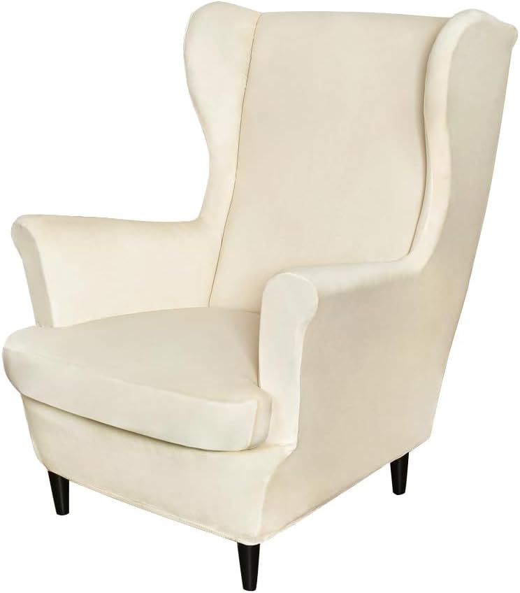 Wing Chair Slipcovers, 2 Piece Stretch Wingback Chair Cover Soft Velvet Armch...