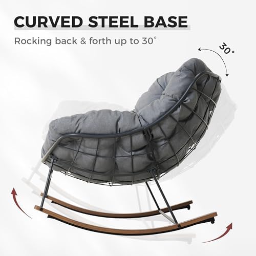 Grand patio Outdoor Papasan Rocking Chair with Thick Cushion, Grey