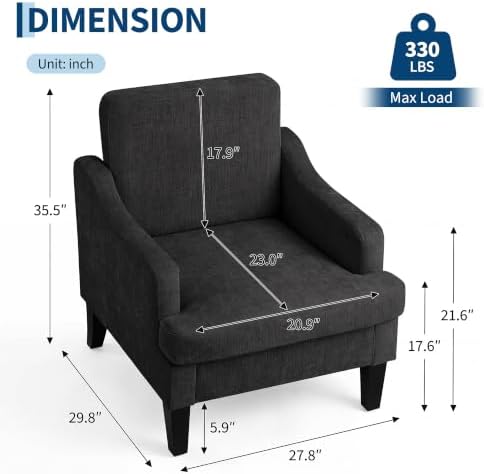 Garvee Black Comfy Accent Chair, Upholstered Armchair for Living Room