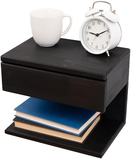 Floating Nightstand Side Accent or End Table with Storage Drawer, Wood Bedsid...