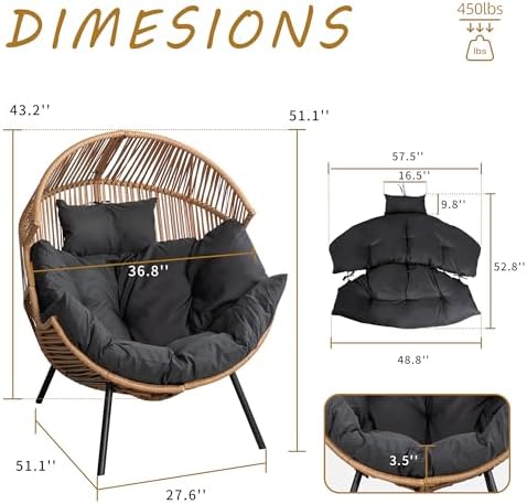 Shintenchi Wicker Egg Chair Rattan Patio Chair with Cushion, Oversized Patio ...