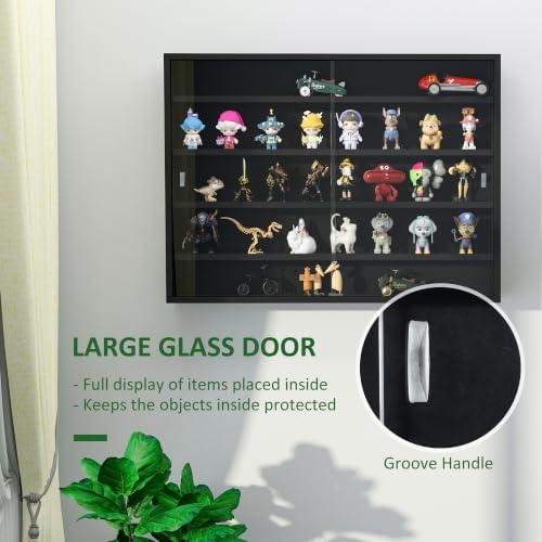 HOMCOM 5-Tier Wall Mounted Display Cabinet Glass Doors Black