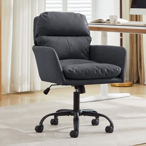 YITAI Adjustable Home Office Desk Chair with Comfy Square Mid-Back, Faux Leat...