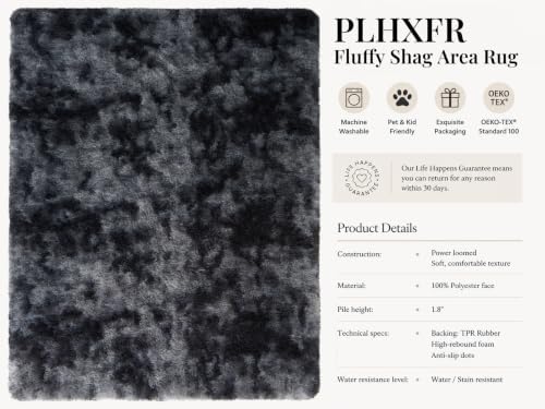 PLHXFR 8x10 Area Rugs Living Room: Fluffy Bedroom Soft Shag Rug Black Grey