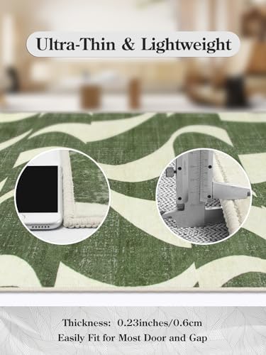 Lahome Abstract 5x7 Rug,Low-Pile Soft Green Rugs for Living Room,Retro Swirl ...