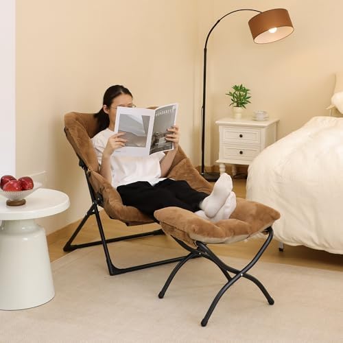 Comfy Saucer Chair for Adults, Soft Faux Fur Bedroom Chair, Accent Dorm Chair...