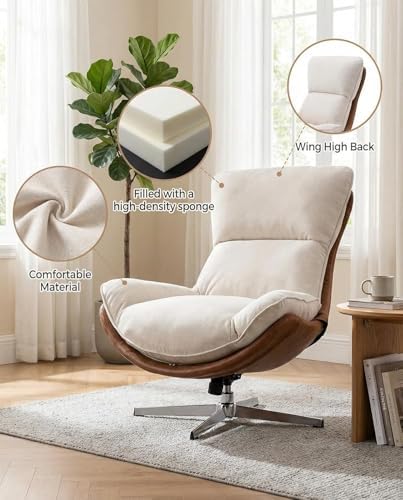 LukeAlon Set of 2 Linen Swivel Lounge Chair, Beige