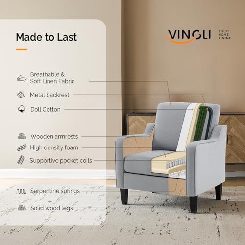 VINGLI Accent Chairs Set of 2, Linen Upholstered Armchair, Living Room
