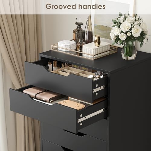 FACBOTALL 44.5" Tall Black Dresser, 8 Drawer Dresser with Groove Handles