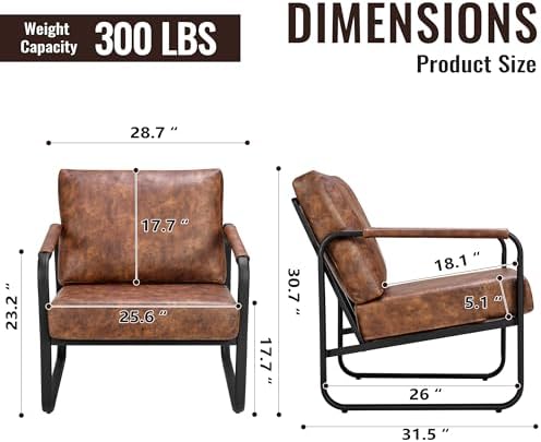 PrimeZone Faux Leather Mid-Century Modern Accent Chair Set of 2, Brown