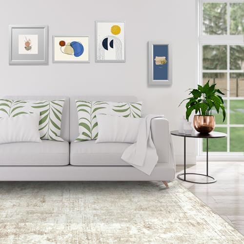 Aelenmu 9x12 Area Rugs for Living Room Bedroom Dining Room Washable Beige