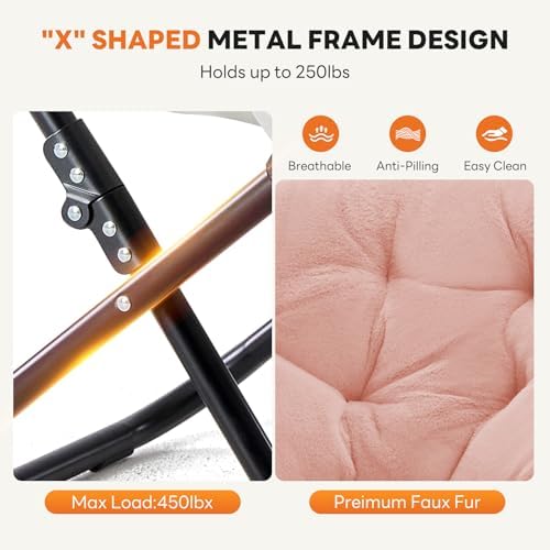 Sweetcrispy Comfy Chair for Adults, Foldable Living Room Chair, Soft Faux Fur...