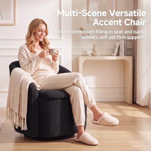 Swivel Accent Chair,Vanity Stool with Storage 360 ° Rotation Teddy Fleece Com...