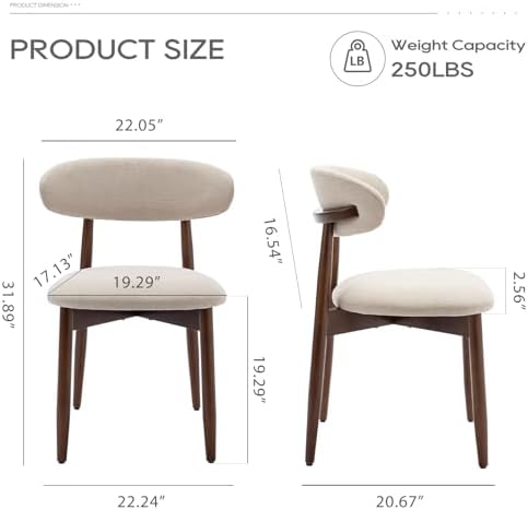 COLAMY Wooden Dining Chairs Set of 2, Upholstered Kitchen Side Chair, Beige