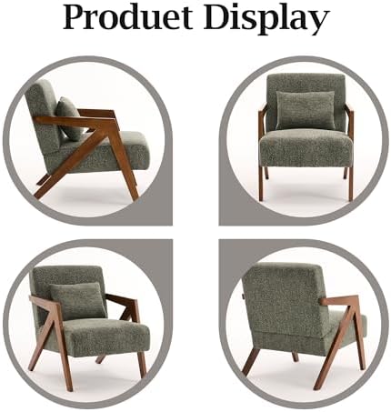 Mid-Century Modern Accent Chair with Solid Wood Frame,Upholstered Chenille Li...
