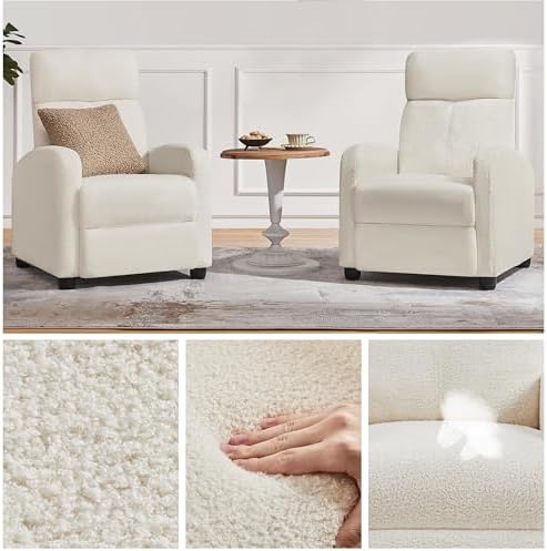 Topeakmart Boucle Recliner Chair Home Theater Seating with Footrest Ivory