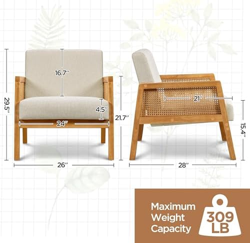 Yaheetech Rattan Accent Chairs Set of 2, Boho Vintage Armchairs, Beige