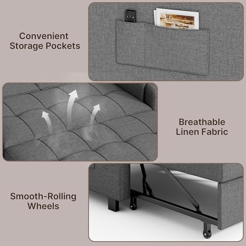 Gizoon Convertible Sofa Bed Modern Couch Bed & Small Loveseat Sleeper, Grey
