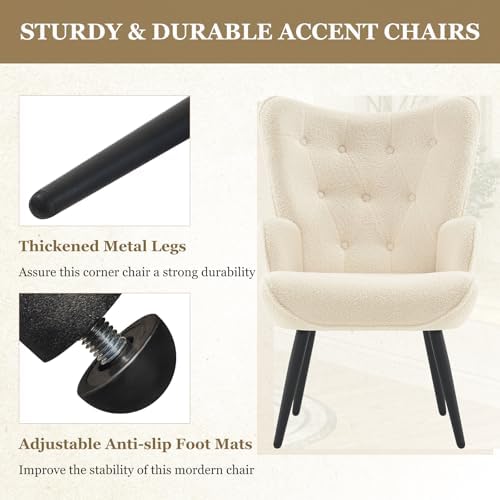 Furnimart Faux Fur White Accent Chair Mid Century Modern Living Room Chairs; ...