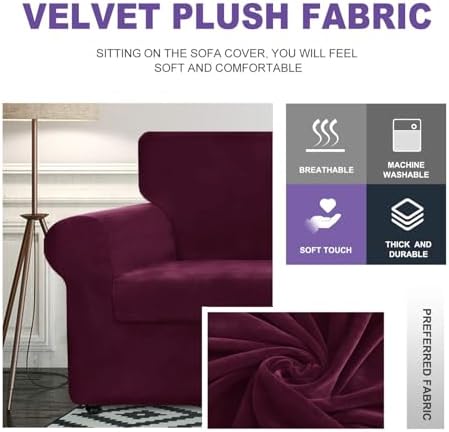 ZNSAYOTX Luxury Velvet Chair Slipcovers with Arm 2 Piece Stretch Chair Covers...