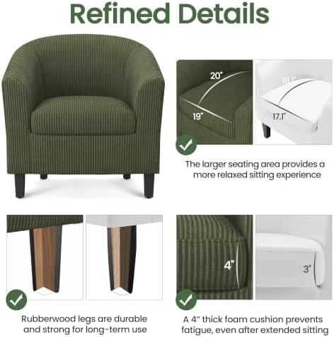 Yaheetech Accent Chairs, Corduroy Barrel Armchairs, Dark Green