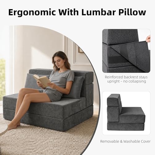 Folding Sofa Bed, Convertible Sleeper Chair Bed with Pillow
