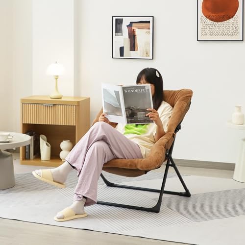 Comfy Saucer Chair for Adults, Soft Faux Fur Bedroom Chair, Accent Dorm Chair...