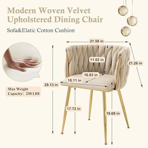 NIOIIKIT Modern Velvet Dining Chairs Set of 2 Hand Weaving Accent Chairs Livi...