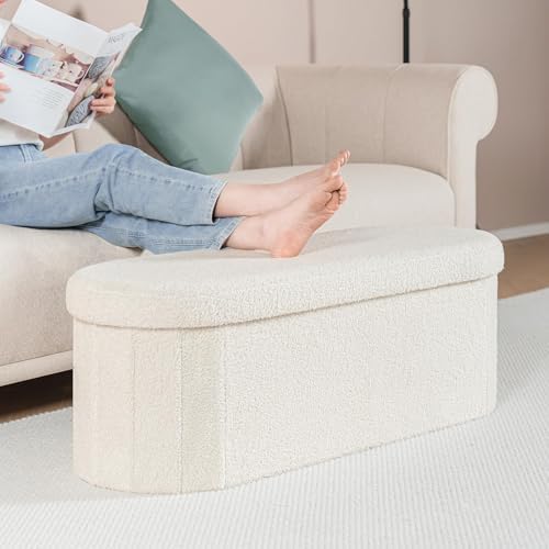B FSOBEIIALEO Ottoman with Storage for Living Room, Sherpa Folding Storage Ot...