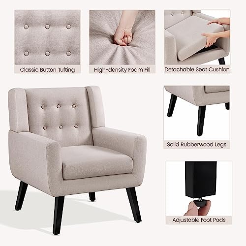 Yaheetech Accent Chair, Living Room Chair, Mid-Century Modern Vibe, Beige
