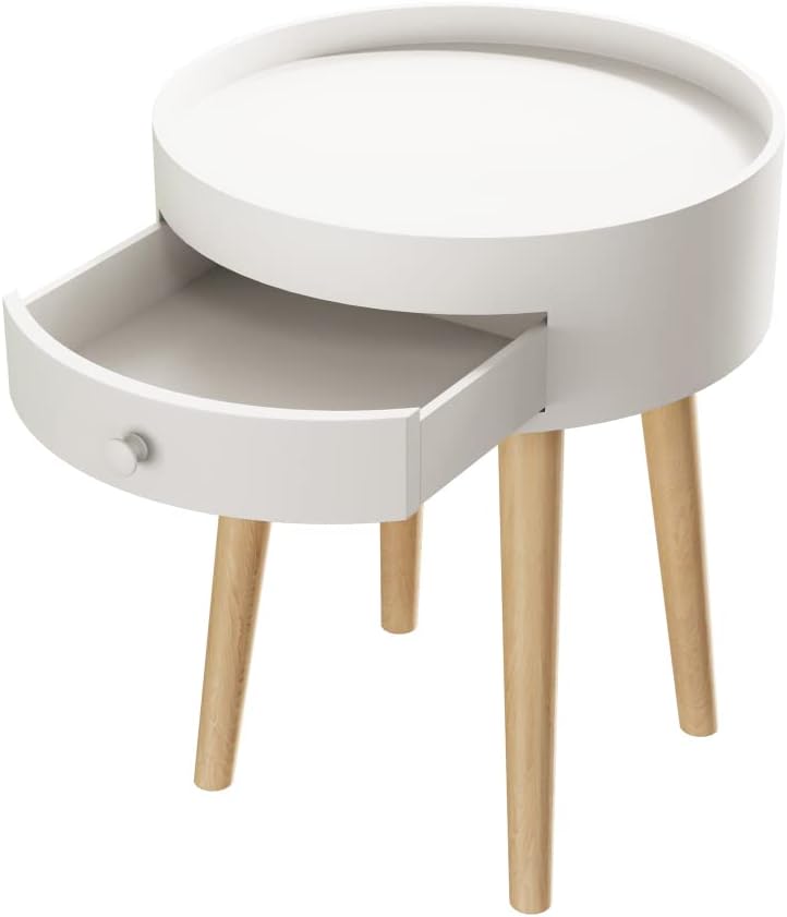 18" H Modern Nightstand with Storage Drawer & Oak Legs Bedside Table...