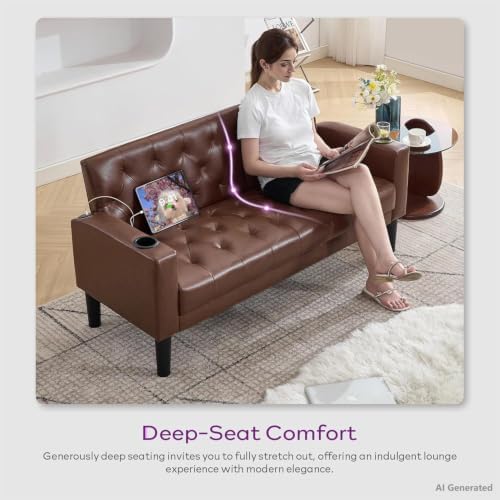 62'' Leather Loveseat Sofa Set with Chairs, 3-Piece Living Room Furni...