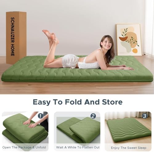 SCHNAUZER HOME Japanese Floor Mattress Futon Mattress Twin 3.5" Thick Green