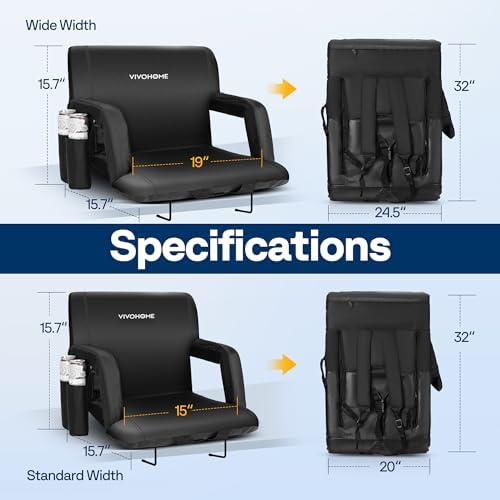 VIVOHOME Wide Reclining Stadium Seats with Back Support and Cushion, 2 Pack P...